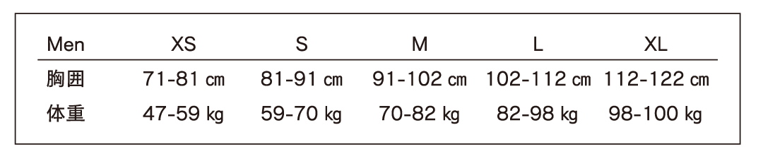POSTURE 2.0 Menサイズ表